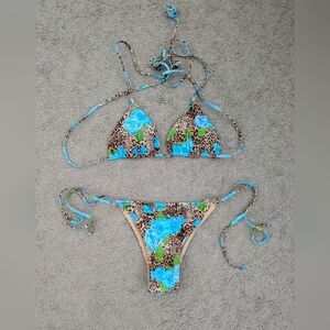 Blue Floral Leopard Bikini